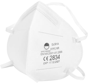 SKYPRO GL001A Kopfband FFP2 Atemschutz Maske mit 50 Stück pro Box (Einzeln Verpackt) - Hochwertige und Komfortable Staubschutzmaske