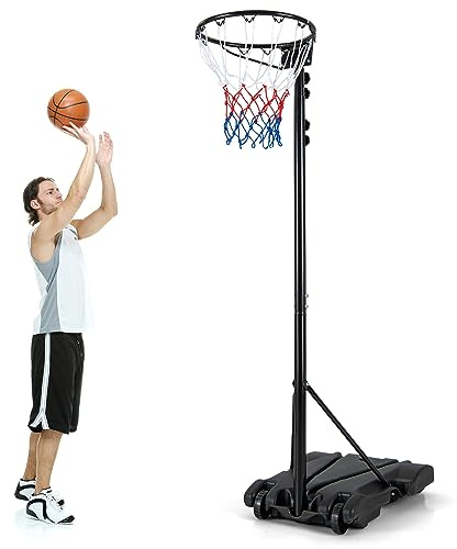 GOPLUS Basketballkorb Outdoor, Korbhöhe von 260 bis 305 cm verstellbar, Basketball Korb ohne Rückwand, Basketball Ständer tragbar mit Rollen, Basketball Hoop für Jugendliche Erwachsene
