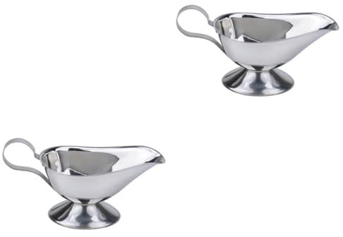 PRETYZOOM 2pcs Gravy Boat Sauce Serving Bowl Lid Stainless Steel Dip Dish for Restaurants