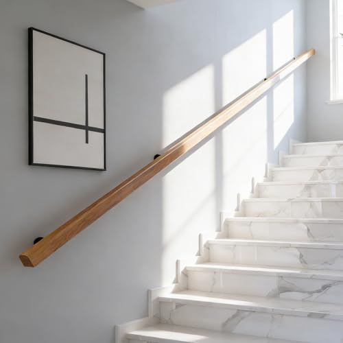 Wooden Stair Handrails 50-600cm, Wall Mount Elderly Railings Safety Hand Support Rail Corridor Rod, Wood Rail for Staircase, Lofts Decking Banister, Grab Bar Kit (Wood, 360cm)