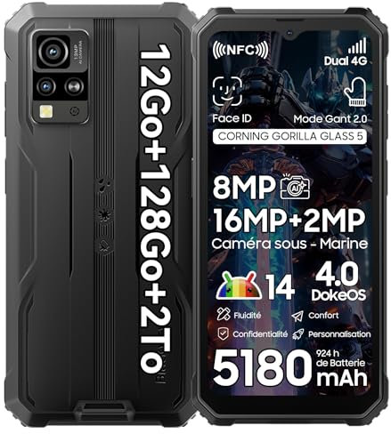 Blackview BV4800 Pro Movil Irrompible Android 14, 12+128GB-TF 2TB, 8 Core Móvil Resistente, 6.56 Vidrio Corning Gorilla, 16MP/Dual 4G SIM/IP69K/GPS/Modo Guante/OTG/Fingerprint/3 Slots/NFC Smartphone