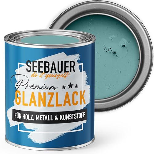 SEEBAUER diy Glanzlack Türkis 375ml für Innen & Außen (No. 779 Tourqoise Dream) Möbelfarbe ohne Schleifen - Hybrid-Lack für Holz, Metall & Kunststoff - Holzlack, Möbellack hohe Deckkraft