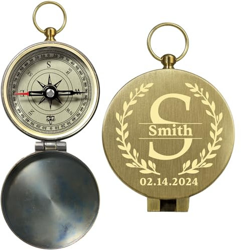 Personalisierter Kompass, Geschenke für Männer, individuell graviert, handgefertigt, Messing-Kompass, Bronze