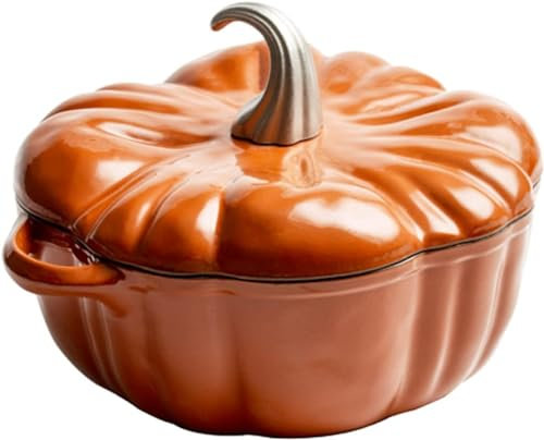 Casseruola in ghisa Smaltata Pentola Creativa a Forma di Zucca Forno Olandese per arrostire con Coperchio, casseruola Antiaderente Pentola per zuppa Profonda Piani Cottura a induzione e sicu