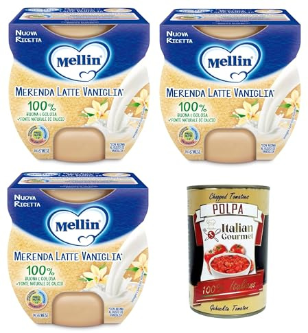 Mellin Merenda Latte e Veniglia al Cucchiaio Snack Milch und Vanille löffelweise 3x200gr (2x100gr) + Italian Gourmet polpa 400g