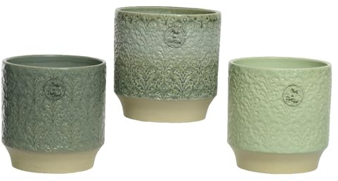Pot de fleurs/cache-pot 12 x 13 cm en céramique, 1 pièce, assorti – Petit pot de fleurs en faïence, pot de plantes succulentes, cactus, herbes – Cache-pot décoratif – Vert