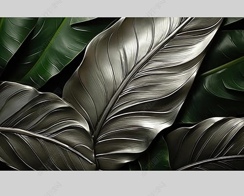 MZOwallpaper Papier Peint Intissé Relief Des Feuilles De Basho Poster Tableaux Muraux Tapisserie Photo Trompe L'Oeil Salon Chambre Art Mural 200Cm(L) X140Cm(H)