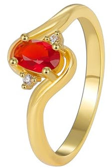 Whoiy Vorsteckring Gold Ehering Solitär, Damenring 14K Gelbgold 585 mit 0.5ct Laborgezüchteter Rubin für Frauen Größe 48 (15.3)