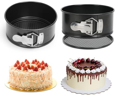 WEFINEST Molde desmontable redondo, negro, acero al carbono antiadherente, juego de moldes pequeños para tartas, mousse y pasteles de gasa