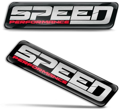 SkinoEu 2 x Aufkleber 3D Gel Silikon Stickers Autoaufkleber Auto Motorrad Fahrrad Helm, Abzeichen Emblem Speed Performance Schwarz Rot Silber KS 180