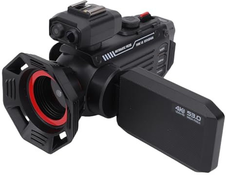 4K 53MP Videokamera Camcorder Vlogging-Kamera für YouTube, 50-facher Digitalzoom, WLAN, Autofokus, 3-Zoll-Bildschirm, Unterstützt Zeitgestempelte Fotos (Black)
