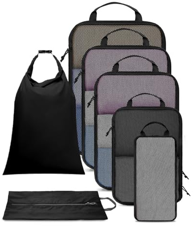 Ceneda Koffer Organizer Packing Cubes Compression 7 Stück, Koffer Organizer Set, Packwürfel Kompression, Reise-Organizer Packtaschen (Schwarz)