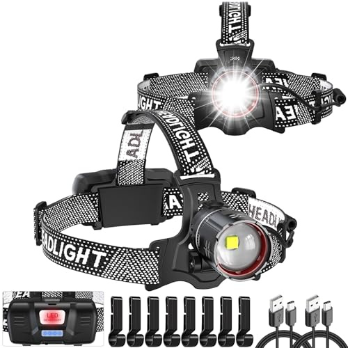 ATDOALL Headlamp Rechargeable, Super Bright LED Head Lamps 2-Pack Headlight