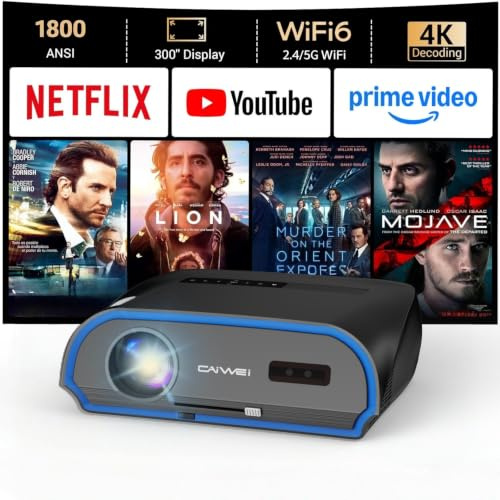 High Bright Projector 1800 ANSI Lumens, HDR10+, 4K Support, WiFi6 & Bluetooth, Smart Android TV with Apps, HDMI/ USB, for Daylight Viewing, Low Input Lag Gaming, Silent Bedroom, Wireless Presentation