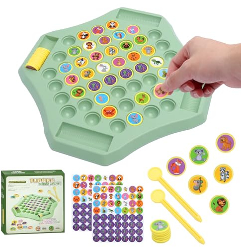 Flip Chess Memory Gioco – Gioco da tavolo logico per 4 giocatori, tema animale, gioco di memoria portatile per famiglia e amici
