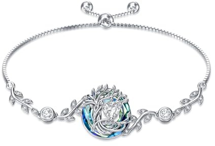 TOUPOP Bracelet arbre de vie pour femme en argent sterling 925 - Bracelet arbre de vie en cristal bleu celtique - Bijoux irlandais - Cadeau pour femme, épouse, maman, anniversaire de mariage, Noël