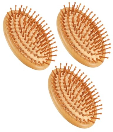 Peine Masajeador de Cabeza de Bambú 3 Piezas Khaki | Cepillo Antiestático sin Mango, Uso en Casa y Viaje, Acabado Elegante y Formato Portátil