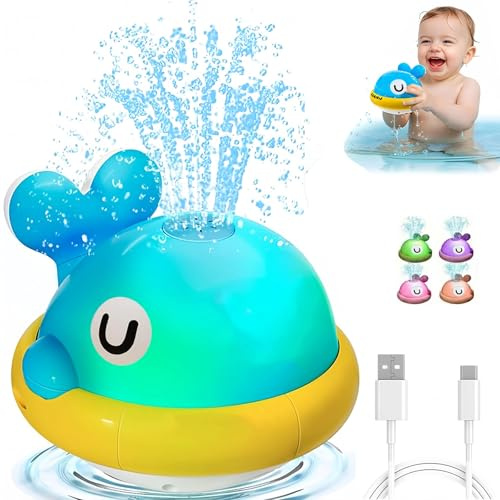 Muslecid Badespielzeug, Wal-Sprinkler-Badespielzeug für Babys ab 1 Jahr, Leuchtend Badespielzeug Baby, Badewann Spielzeug Kinder Spray Wasserspielzeug mit Licht, Geschenk für Jungen und Mädchen(Blau)