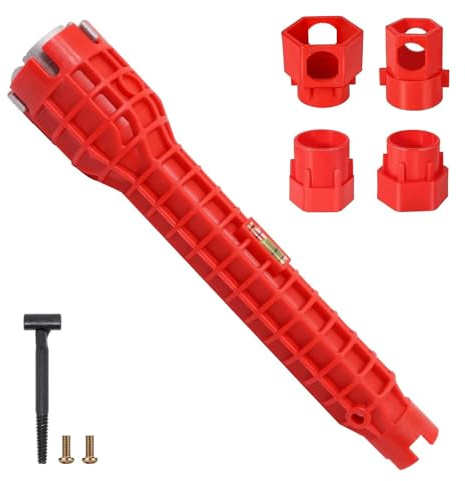 LNSYSNS Llave para Grifo de Fregadero, Llaves de Grifo Multifunción, Herramienta para Tuercas de Grifo con Mini Nivel, Rojo Llave de Fregadero Multifunción, para Grifos y Fregaderos
