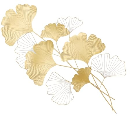 CHERIKIU 3D väggbild ginkgo av metall i guld, 55 x 110 cm väggdekoration blad väggdekoration väggskulpturer bakgrund vägg vardagsrum dekoration för bostäder villmodeller hotellrestauranger