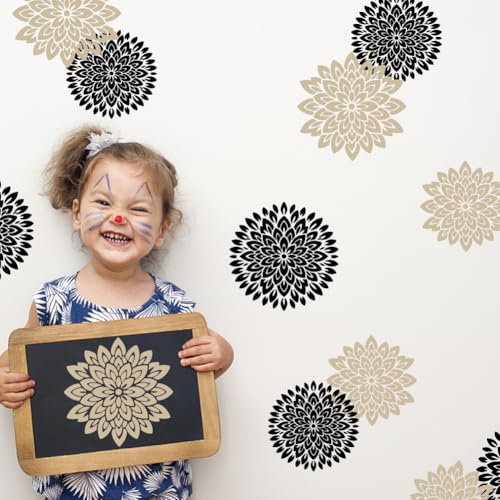 SUPERDANT 3PCS Dahlia Wall Stickers Black and White Flower PVC Waterproof Wall Decals Self-Adhesive Sticker Set Decoration for Living Room Bedroom Children's Room Gameroom Lounges Home