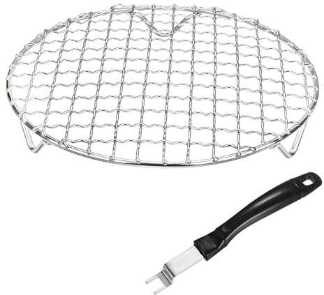 M METERXITY 2-Pack Cooling Rack 7.1 Round 201 Stainless Steel, Silver | Cross Wire Grate Cooling Rack with Grill Grate Lifter Gripper, for Grilling, Cooking, Steaming, Baking