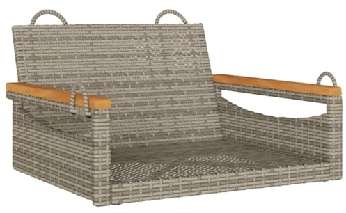 HETFTJN Banco colgante gris 63 x 62 x 40 cm, polirratán, banco de jardín con función de balancín, resistente, para balcón, terraza y camping