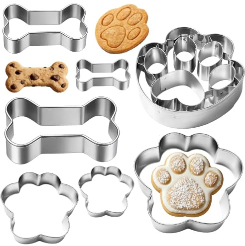 7 Ausstechformen Pfote & Knochen, Keksausstecher für Kinder & Hunde-Kekse | Edelstahl Ausstechformen für Kekse in Pfoten- und Knochenform, leicht zu reinigen, ideal für Backen, Basteln und Kinderküche