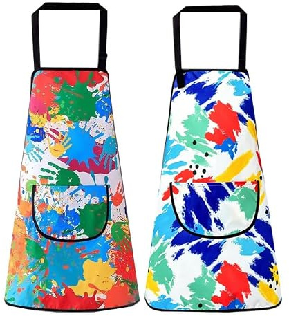 ALYLDSGS Malkittel Kinder 2er-Pack Wasserdichte Verstellbare Kinderschürze mit Tasche für 6-8-10-12 Jungen und Mädchen zum Schule,Backen, Malen