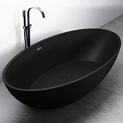 Freistehende Badewanne aus Mineralguss RELAX schwarz matt - 176x103cm
