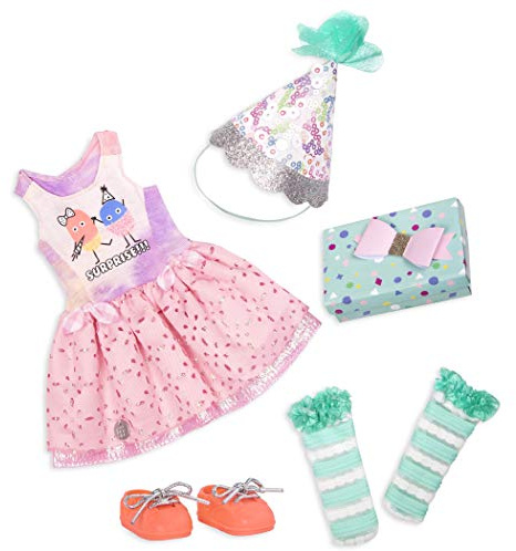 Glitter Girls - ¡Menuda Sorpresa! - Traje de Fiesta Sorpresa de Lujo - Vestido de Fiesta y Gorro de cumpleaños - Calcetines y Zapatos Easy-Fit - Accesorios para muñecas de 36 cm - 3 años +