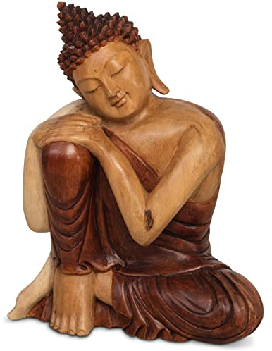 Livasia Bouddha en Bois de Bali, Statue bouddhique, Sculpture en Bois Massif, Durable et Fait Main (30 cm)