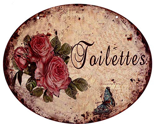Blechschild Toilettes Rosen Toilettenschild 20 x 25 cm Deko Schild mit Aufdruck Aufschrift