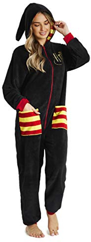 Harry Potter Onesie för kvinnor, Vuxen fleecehuva Onesies S-XL, Unisex-presenter (M, svart)