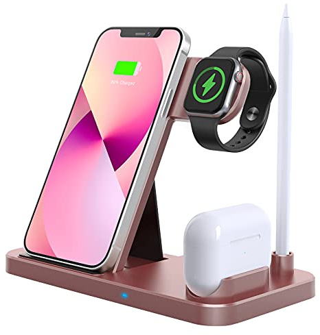 Wireless Charger, 4 in 1 Induktive ladestation Kompatibel mit iPhone 14/14 plus/14 Pro max/13/12/11/X/XS/XR/8, Schnelles Kabelloses Ladegerät für Apple Watch Ultra/8/7/6/SE/5/4/3/2, Air Pods Pro 2/1