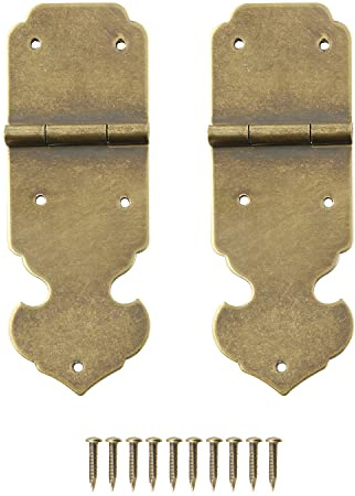 HJGarden 2PCS Antique Wooden Box Pure Brass Hinges Furniture Cabinet Drawer Door Jewelry Box Decorative Hinge Hardware Surface Mounted Mini Small Hinges, Bronze
