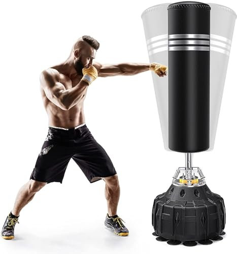 YOLEO Sac de Frappe Boxe sur Pied 178 cm Punching Ball Adulte Autoportant avec 19 Ventouses Sac de Frappe Lourd pour Fitness MMA Taekwondo - Noir