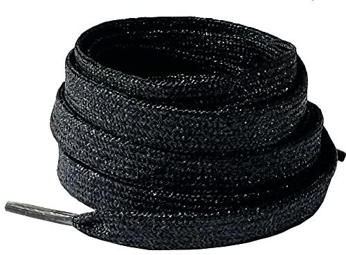 BupiMufi Lacets plats de 9 à 10 mm de large en paillettes [ en matériau amélioré] Bandes métalliques résistantes à la déchirure brillantes Design bling, noir a, 120 ESL0072-120Pureblack