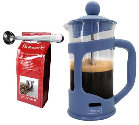 Nerthus FIH 1144 set cafetera francesa émbolo 350 ml azul cuchara y pinza para café