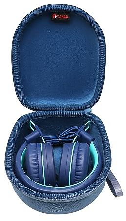 XANAD Custodia Rigida Cuffie Bambini Bambina Bluetooth Astuccio iClever EarFun Philips iFecco Nabevi PowerLocus Valigetta Scuola Viaggio Manico Portatile Resistente Urti Acqua (Blu Scuro)