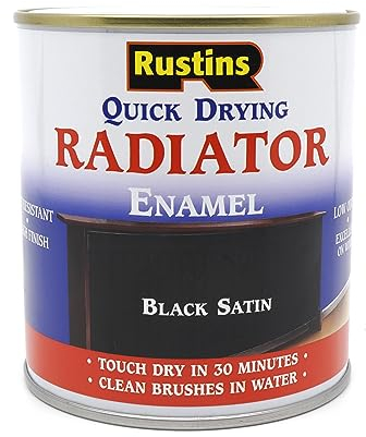 RUSTINS Quick Drying Radiator Enamel Satin - Black 500ml – Durable, Long-Lasting Finish for Radiators That Stands the Test of Time