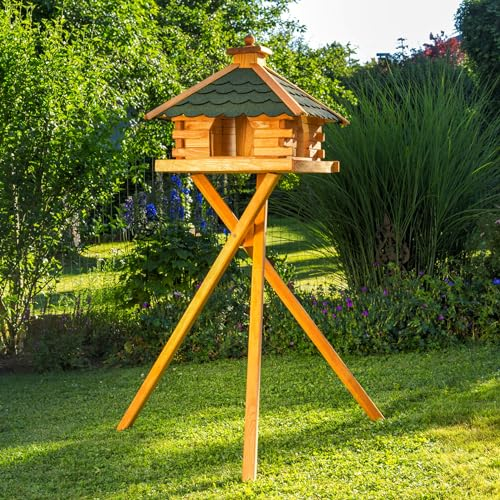 Deko-Shop-Hannusch Vogelhaus wahlweise mit Ständer und Solarbeleuchtung, Verschiedene Dachfarben (Vogelhaus mit Ständer, Dach Bitum grün)