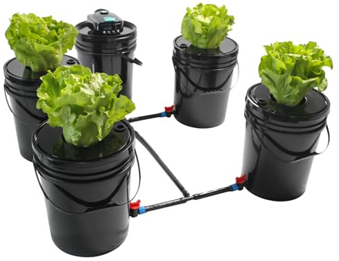 5Pcs Planting Buckets, Deep Water Culture DWC Hydroponic Grow System Kit, 5.28 Gallon Round Bucket, Recirculating Deep Water Culture