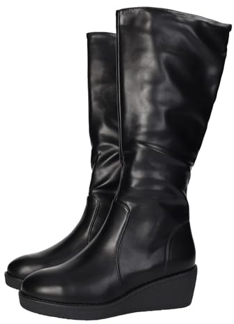 ZAPATOP W1059 Botas caña Alta para Mujer, en Color Negro, con cuña de 5cm, Cremallera y Piso Antideslizante, Material Que imita la Piel Mujer Botas Negro 36