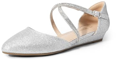Zapatos planos de cuña baja con punta puntiaguda y tiras al tobillo para mujer, elegantes, cómodos, informales, sin cordones, para negocios, oficina y trabajo.,Size 37,Plata-Glitter,SDFA2402W