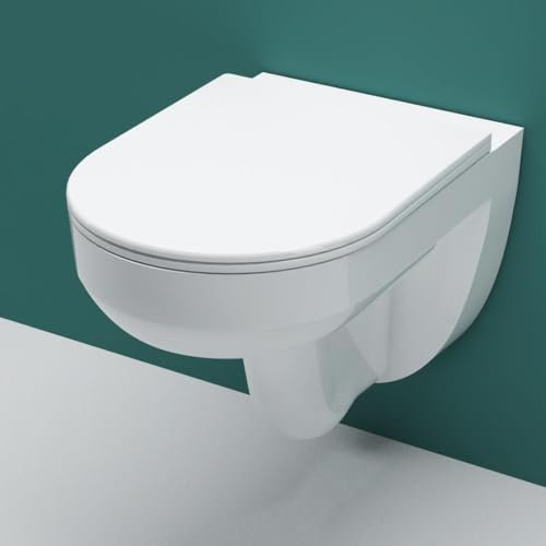 SKY Bathroom Rimless Modern Ceramic Wall Hung Toilet Round Pan & Soft Close Seat