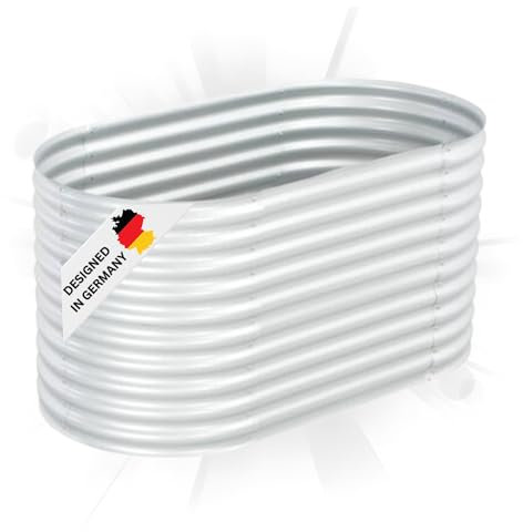 DELUKE rundes Hochbeet für Garten BLUMO | Verzinkter Stahl | Wetterfest | Gartenbeet rund Kräuterbeet Blumenbeet Frühbeet für Garten Gemüsebeet, 160x80x81cm, Silber
