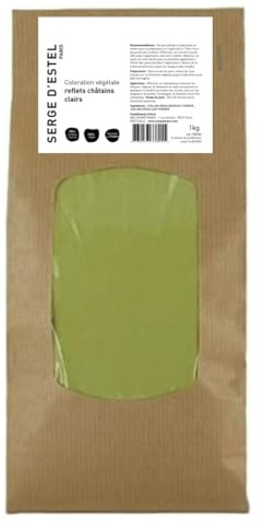 Henna cataños claros, 1 kg, coloración vegetal, 100% natural, aportando magníficos reflejos de color marrón claro sin dañar el cabello. Ideal para cabello rubio