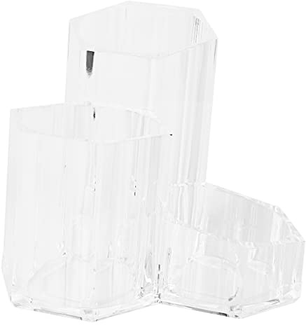 DECORNIJIA Cosmetic Organizer Cover Capacity Brush for Large Holder Flip Acrylic Makeup Canister with Dustproof Storage, Practical and Space-saving in White Simple Stylish Desktop