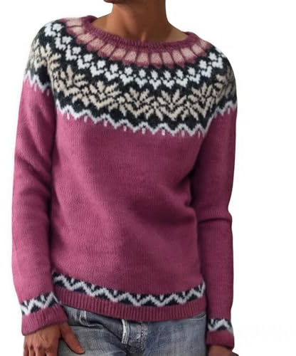 Nidddiv Pull en tricot pour femme - Pull norvégien surdimensionné - Manches longues - Pull en tricot vintage - Pull d'hiver chaud à manches longues - Pour adolescentes - Pour le printemps et l'hiver